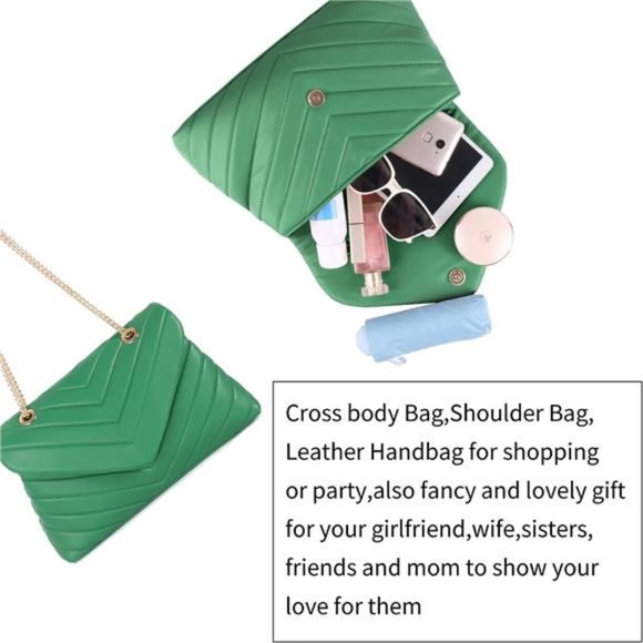 Green Sleek Adjustable Chain Strap Quilted Crossbody Purse - Picture 6 of 6